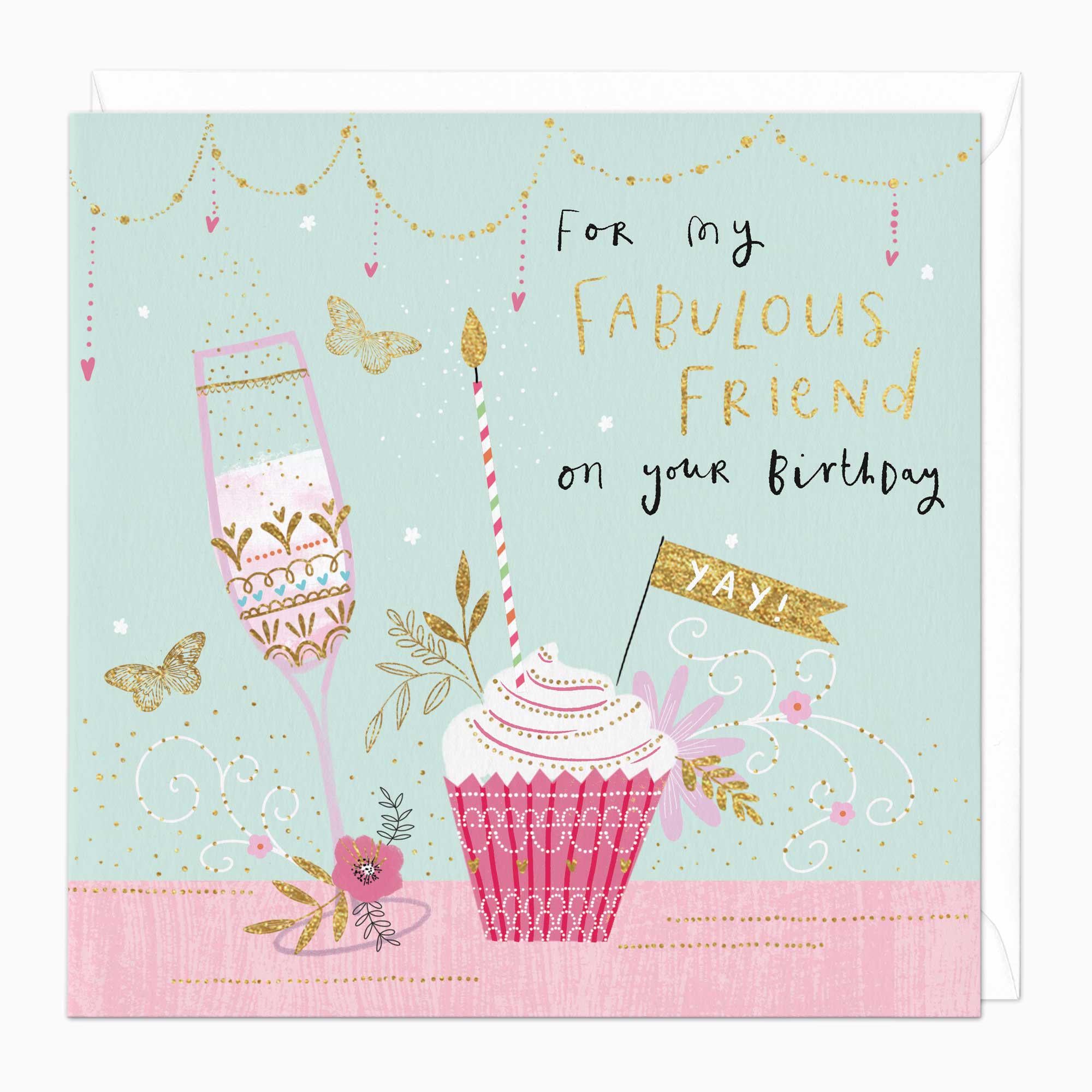 Greeting Card-E701 - Fabulous Friend Cupcake Birthday Card-Whistlefish