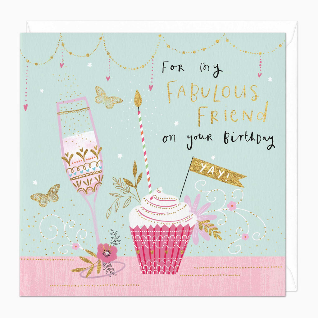 Greeting Card-E701 - Fabulous Friend Cupcake Birthday Card-Whistlefish