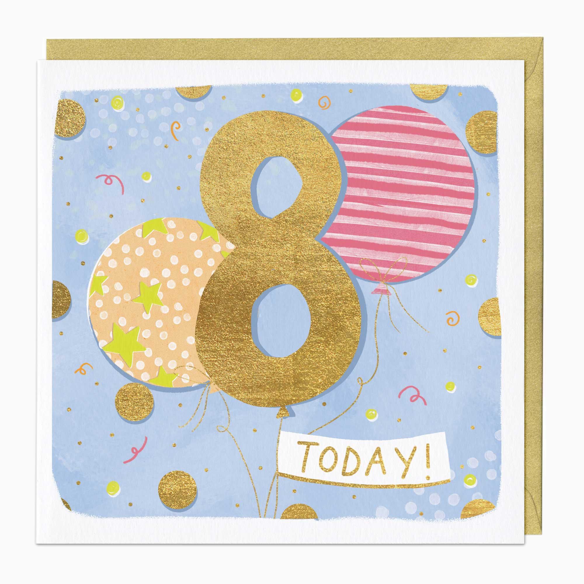 Greeting Card-E715 - 8th Balloon Birthday Card-Whistlefish