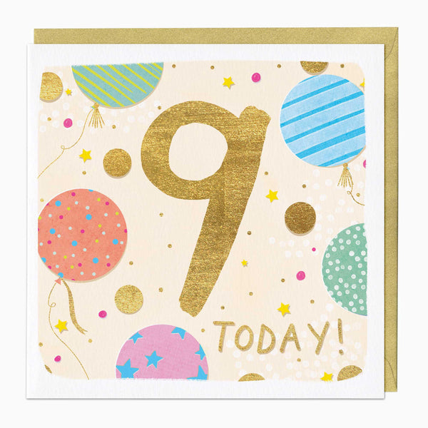 Greeting Card-E716 - 9th Balloon Birthday Card-Whistlefish