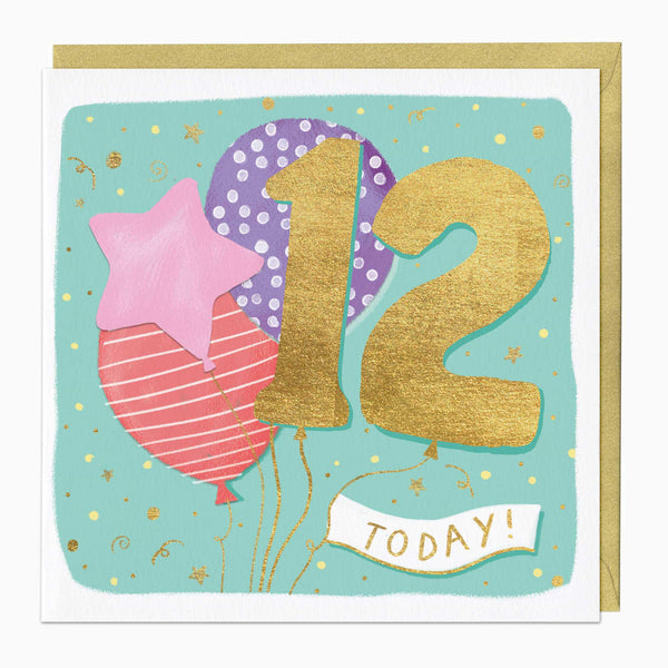 Greeting Card-E719 - 12th Balloon Birthday Card-Whistlefish