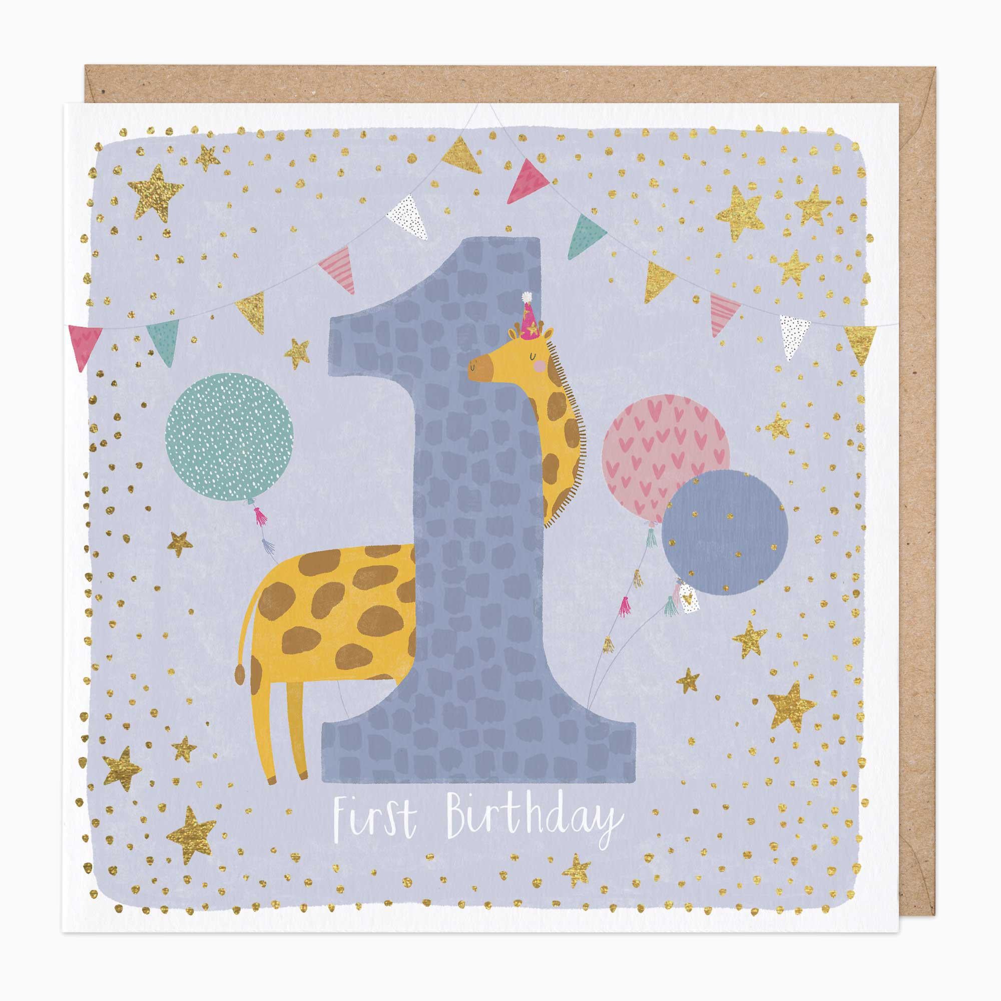 Greeting Card-E720 - Giraffe 1St Birthday Card-Whistlefish