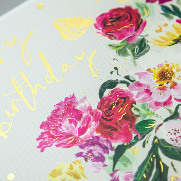 Greeting Card - E731 - Vibrant Floral Cream Birthday Card - Vibrant Floral Cream Birthday Card - Whistlefish