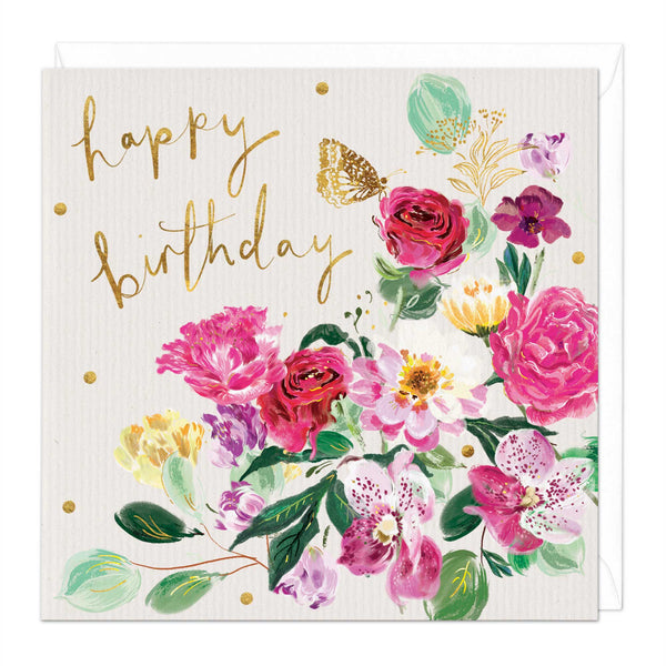 Greeting Card - E731 - Vibrant Floral Cream Birthday Card - Vibrant Floral Cream Birthday Card - Whistlefish