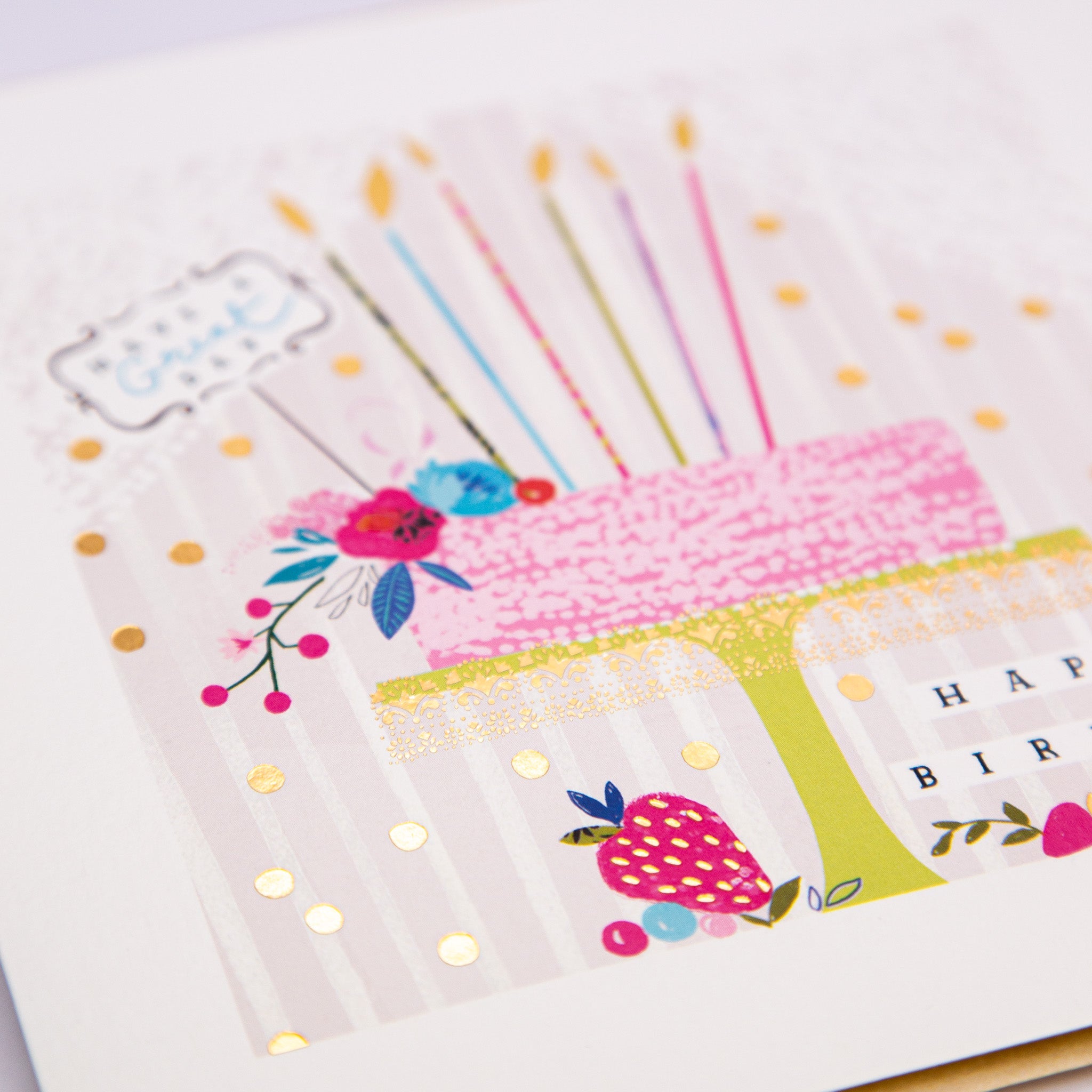 Greeting Card - E739 - Stripe Pink Cake Birthday Card - Stripe Pink Cake Birthday Card - Whistlefish