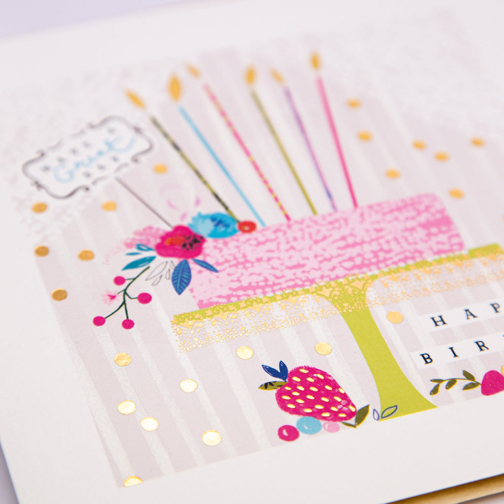 Greeting Card - E739 - Stripe Pink Cake Birthday Card - Stripe Pink Cake Birthday Card - Whistlefish