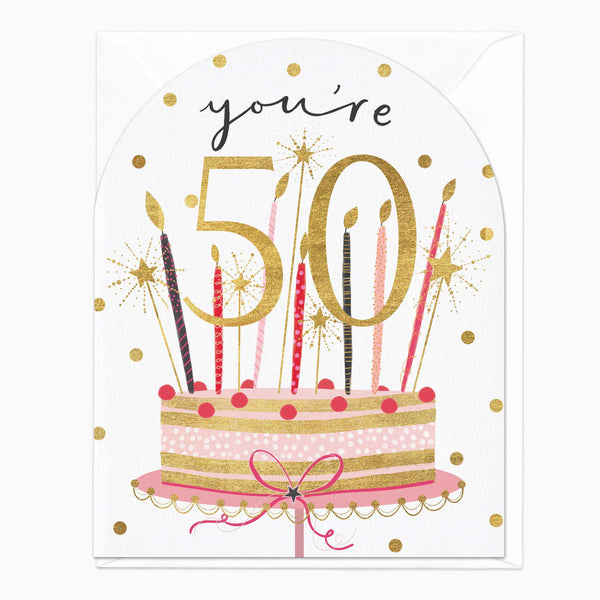 Greeting Card-E777 - You're 50 Birthday Cake Card-Whistlefish