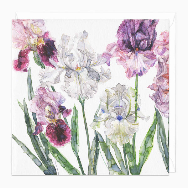 Greeting Card-E818 - Iris Garden Watercolour Art Card-Jess Trotman
