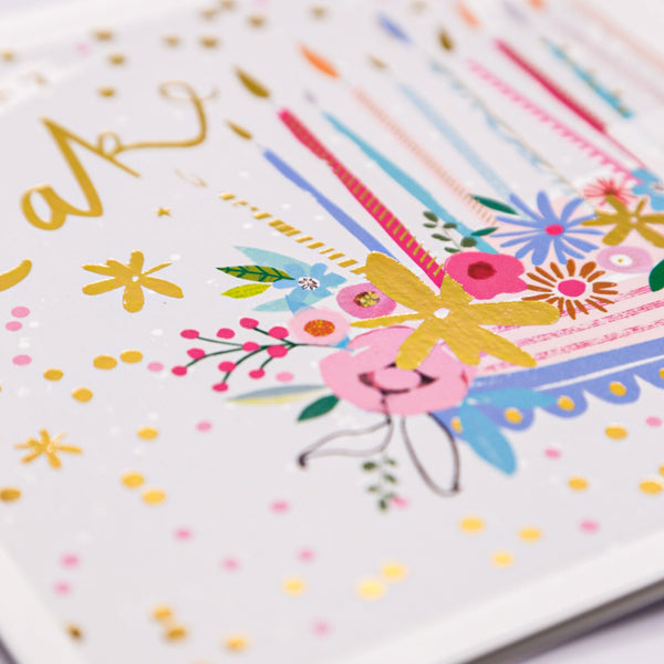 Greeting Card - F028 - Spotty Floral Cake Birthday Card - Spotty Floral Cake Birthday Card - Whistlefish