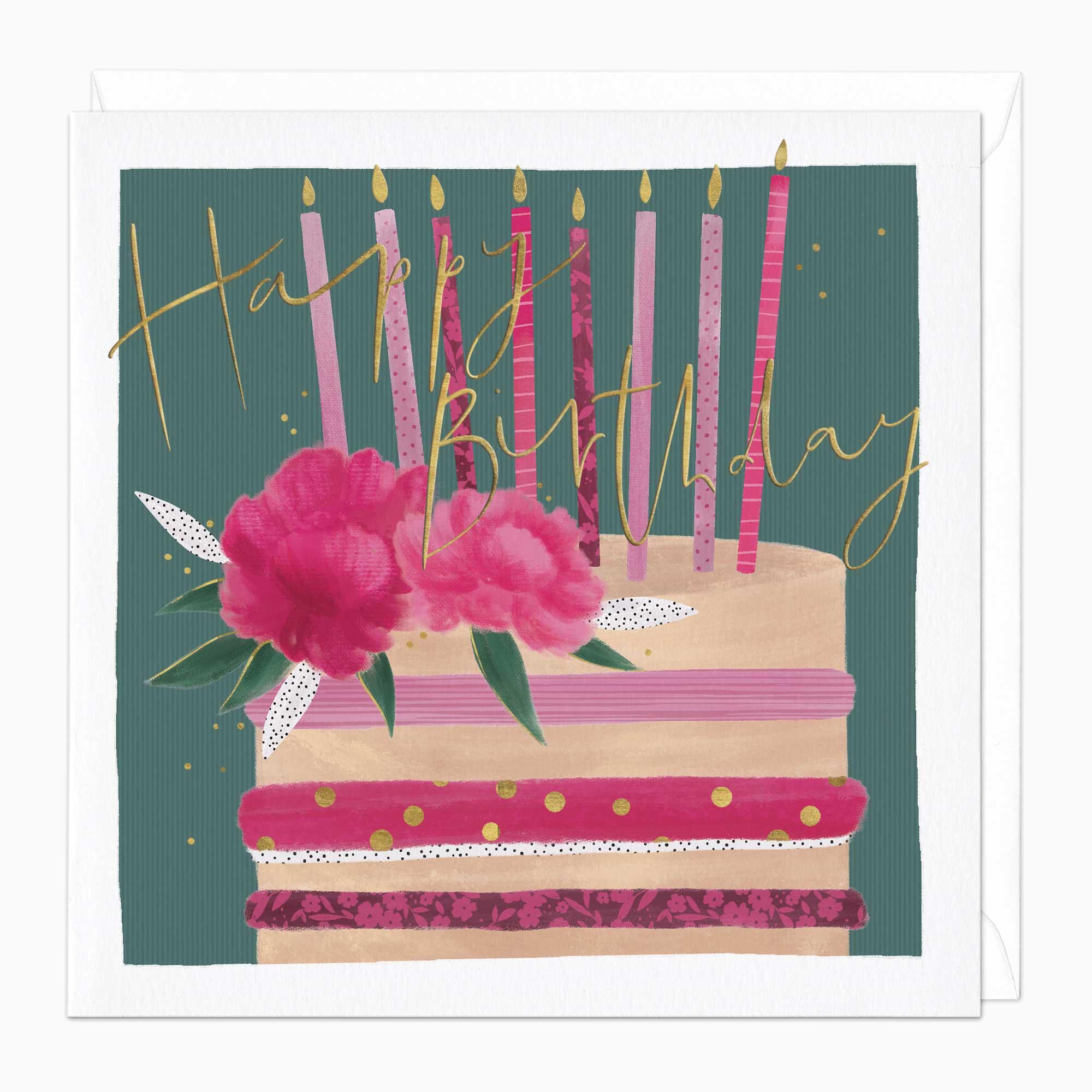 Greeting Card-F036 - Peonie Cake Birthday Card-Whistlefish