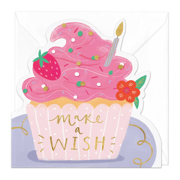 Greeting Card - F074 - Make A Wish Cut-Out Birthday Card - Make A Wish Cupcake Cut-Out Birthday Card - Whistlefish
