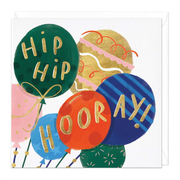 Greeting Card - F075 - Hip Hip Hooray Balloon Cut-Out Card - Hip Hip Hooray Balloon Cut-Out Card - Whistlefish