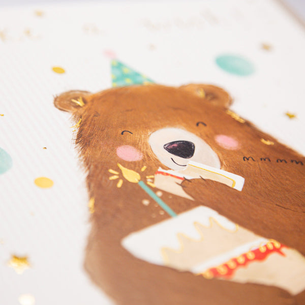 Greeting Card - F090 - Make A Wish Bear Cake Card - Make A Wish Bear Cake Card - Whistlefish