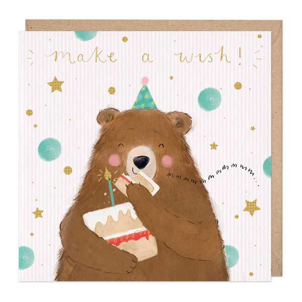 Greeting Card - F090 - Make A Wish Bear Cake Card - Make A Wish Bear Cake Card - Whistlefish