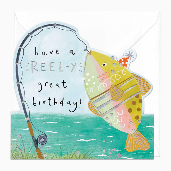 Greeting Card-F180 - Fishing Birthday Cut-Out Card-Whistlefish