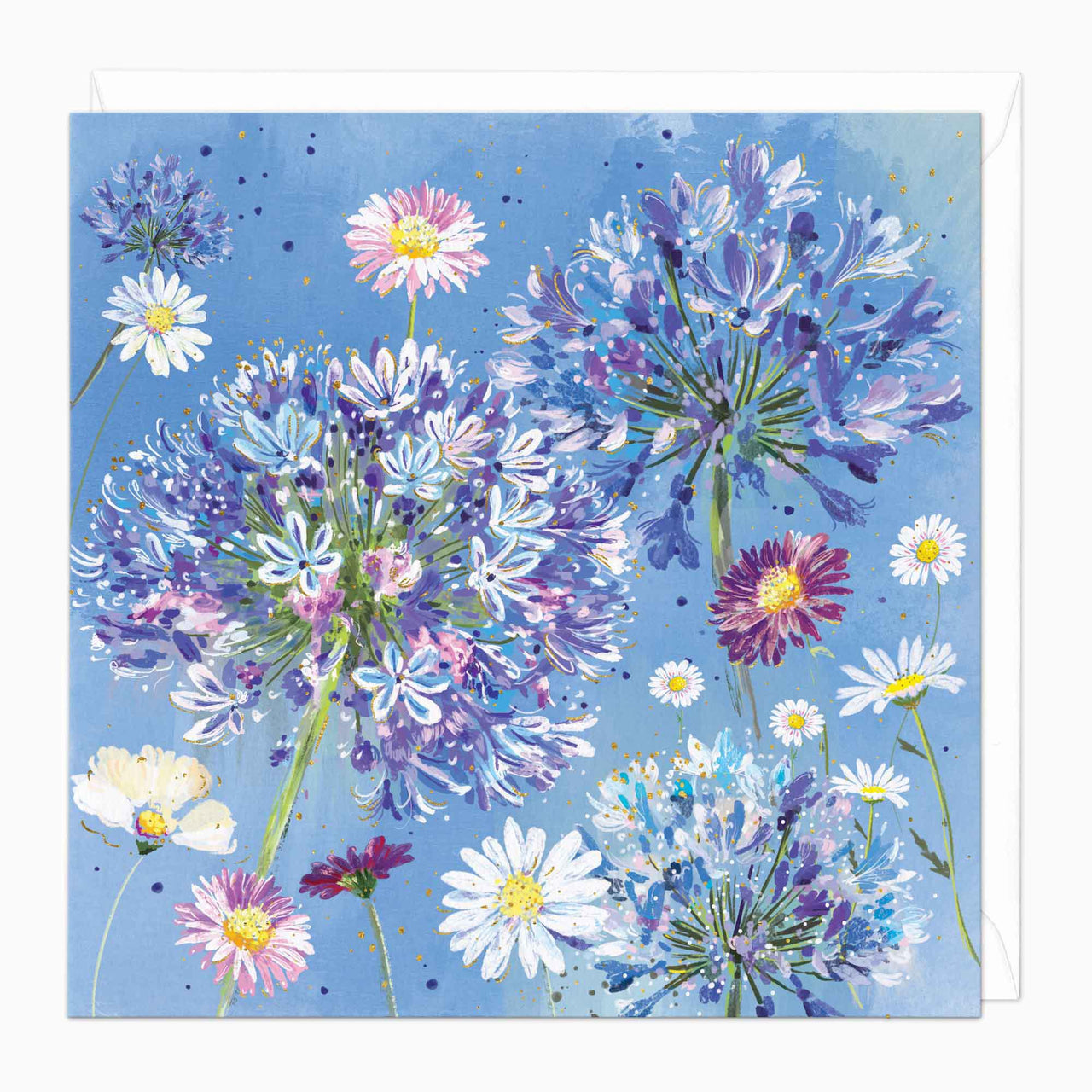 Greeting Card-F188 - Ocean Blue Floral Art Card-Whistlefish