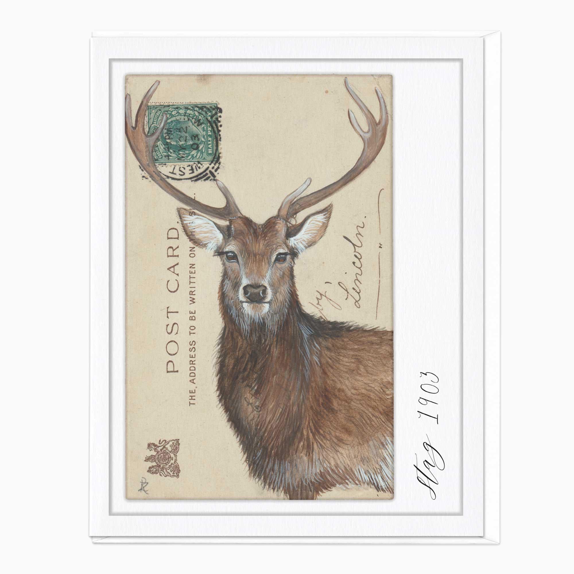 Greeting Card-F229 - Stag Vintage Art Card-Zenna Rogers Art