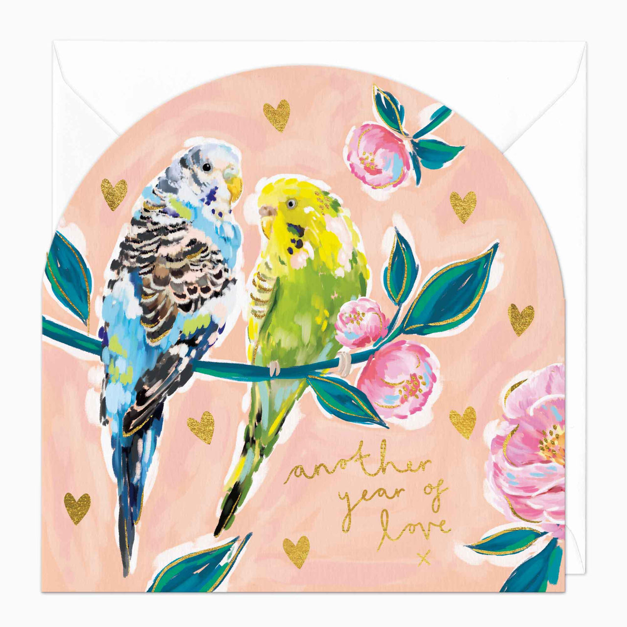 Greeting Card-F250 - Another Year Of Love Budgies Arch Card-Whistlefish