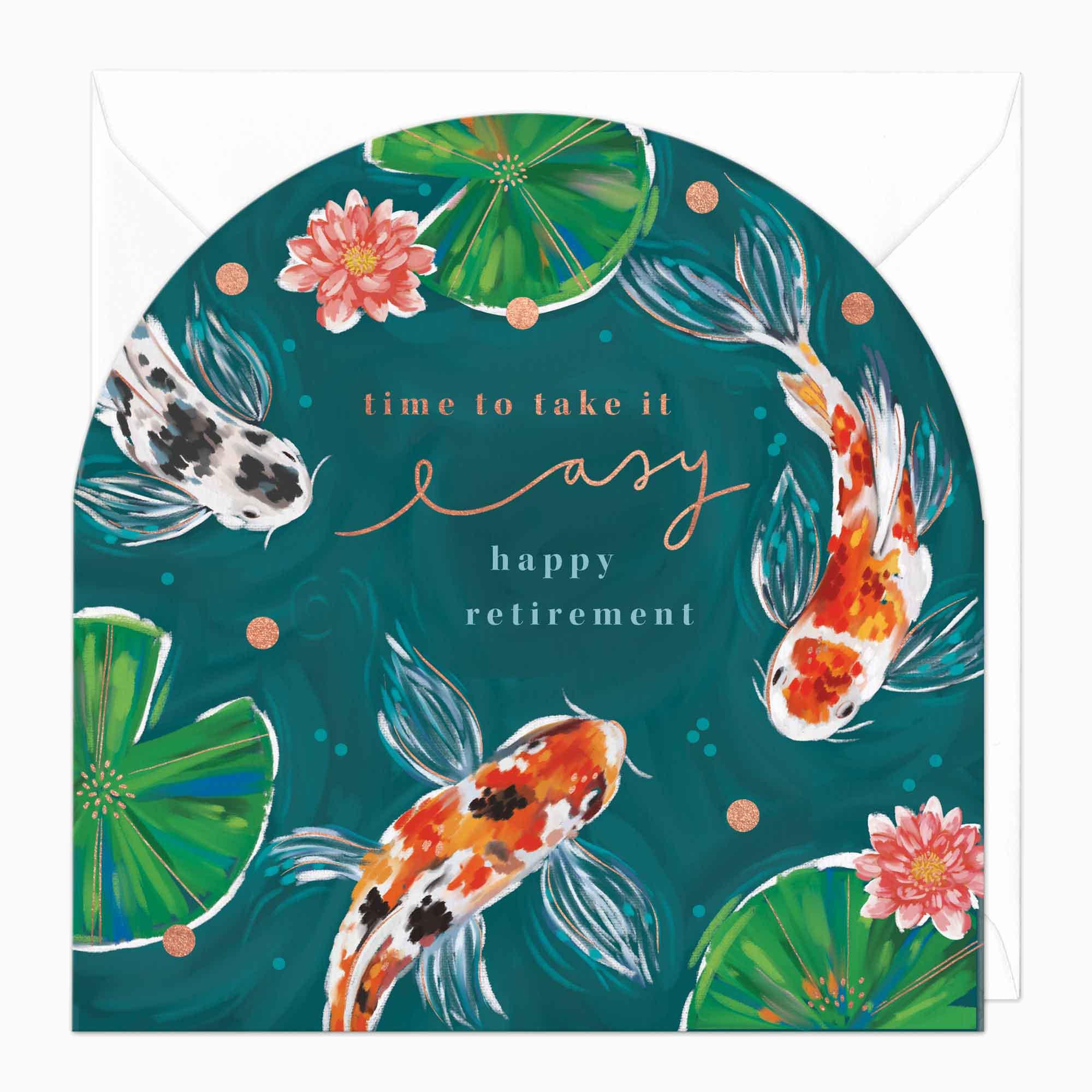 Greeting Card-F259 - Koi Pond Retirement Arch Card-Whistlefish