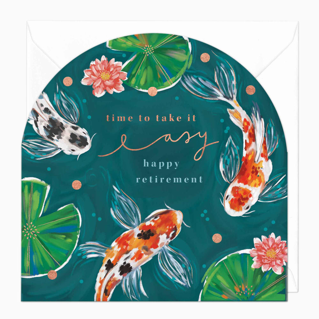 Greeting Card-F259 - Koi Pond Retirement Arch Card-Whistlefish