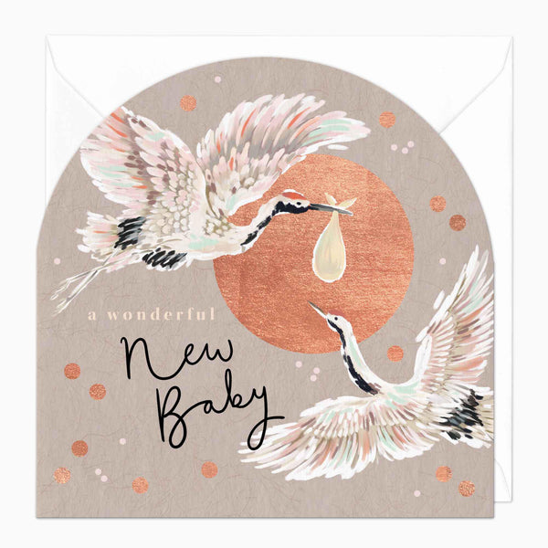 Greeting Card-F260 - New Baby Flying Storks Card-Whistlefish