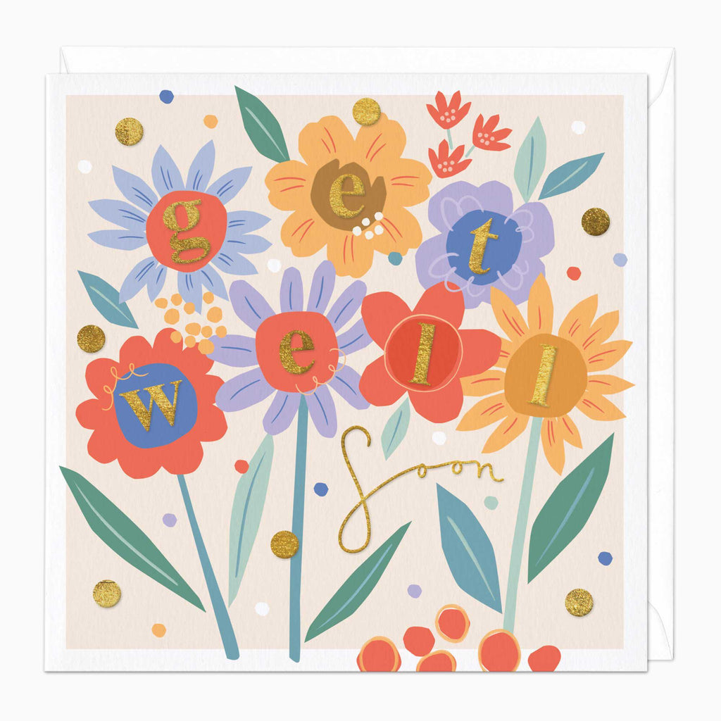 Greeting Card-F270 - Get Well Soon Flowers Card-Whistlefish