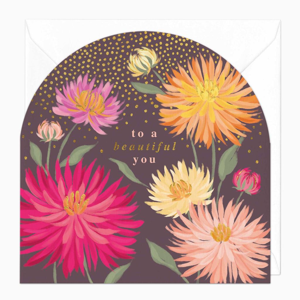 Greeting Card-F324 - Vibrant Dahlias Arch Card-Whistlefish
