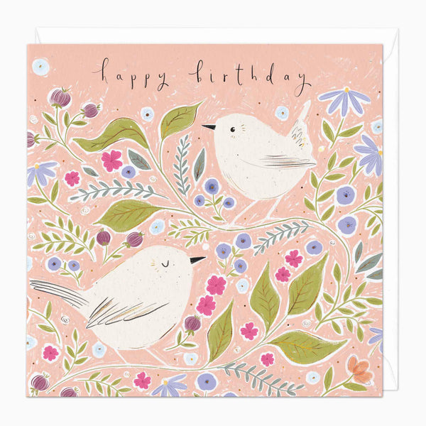 Greeting Card-F348 - Birds Among Florals Birthday Card-Whistlefish