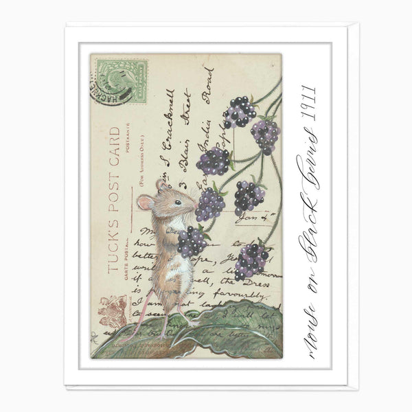Greeting Card-F357 - Blackberry Mouse Vintage Art Card-Zenna Rogers Art