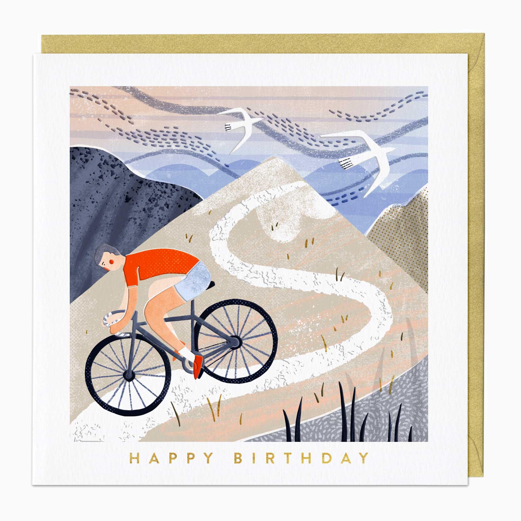 Greeting Card-F371 - Mountain Cycling Birthday Card-Whistlefish