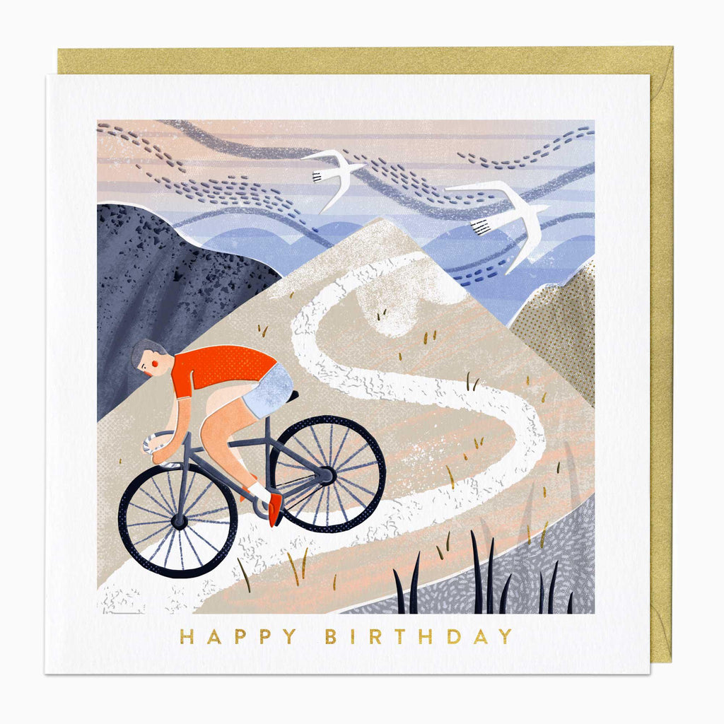 Greeting Card-F371 - Mountain Cycling Birthday Card-Whistlefish