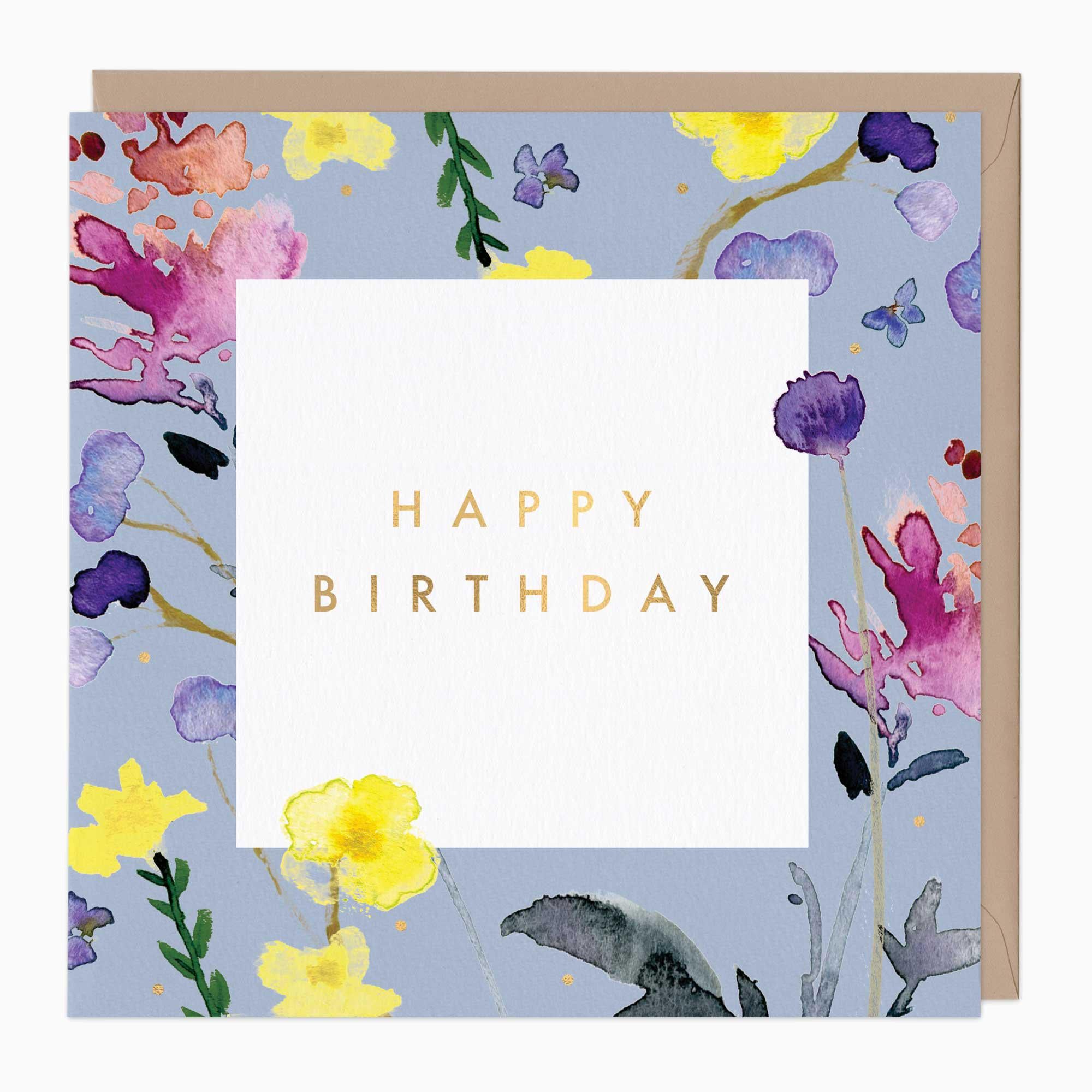 Greeting Card-F429 - All-Over Blue Poppy & Thyme Birthday Card-Whistlefish