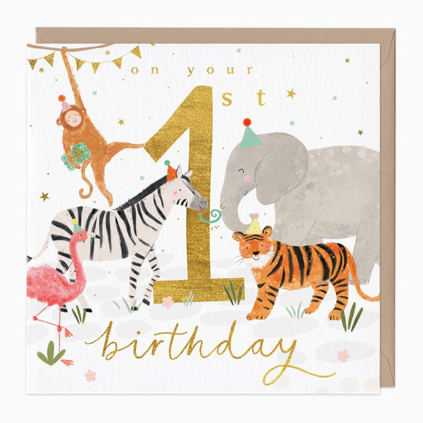 Greeting Card-F450 - Wild 1st Birthday Card-Whistlefish