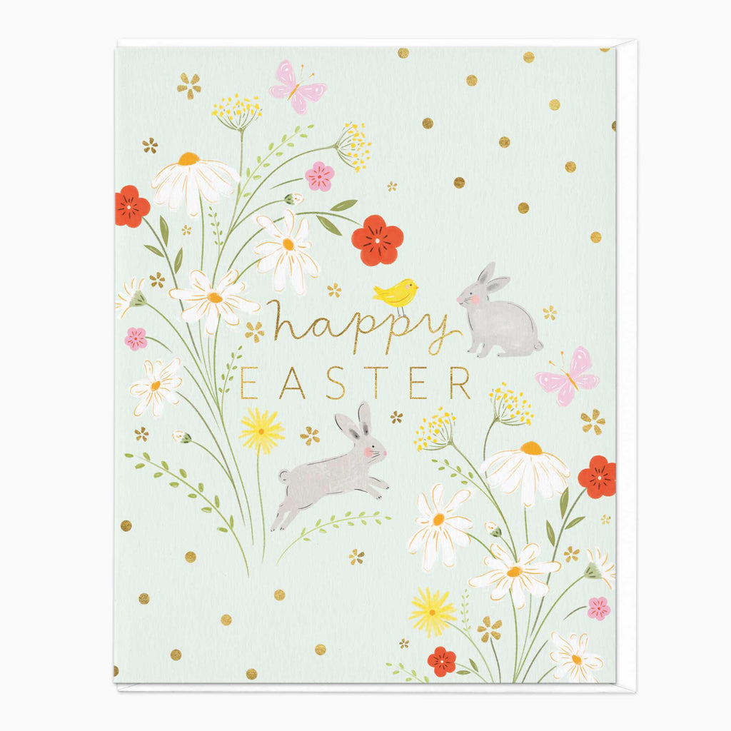 Greeting Card-F463 - Floral Bunnies Easter Card-Whistlefish