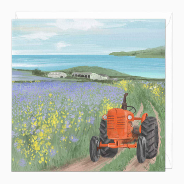 Greeting Card-F474 - Lavender Tractor Art Card-Whistlefish