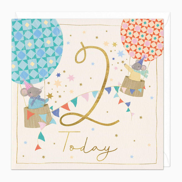 Greeting Card-F481 - Tiny Travellers Turn 2 Birthday Card-Whistlefish