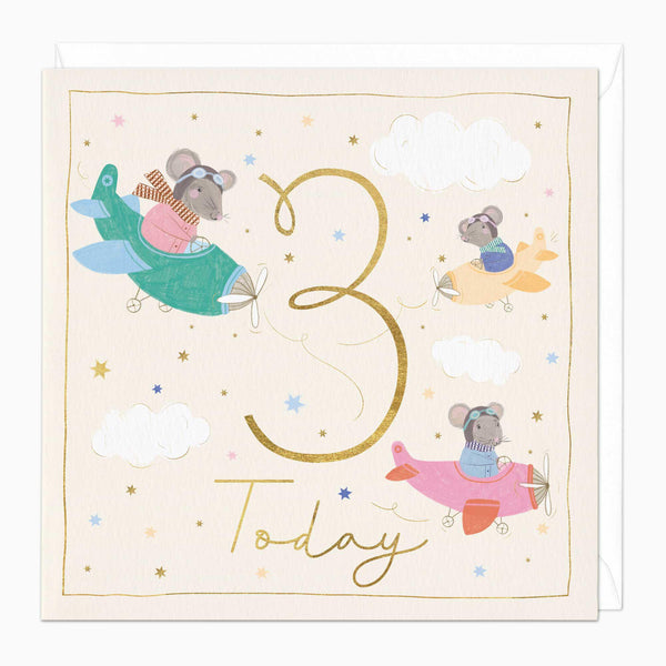 Greeting Card-F482 - 3 Little Pilots Birthday Card-Whistlefish