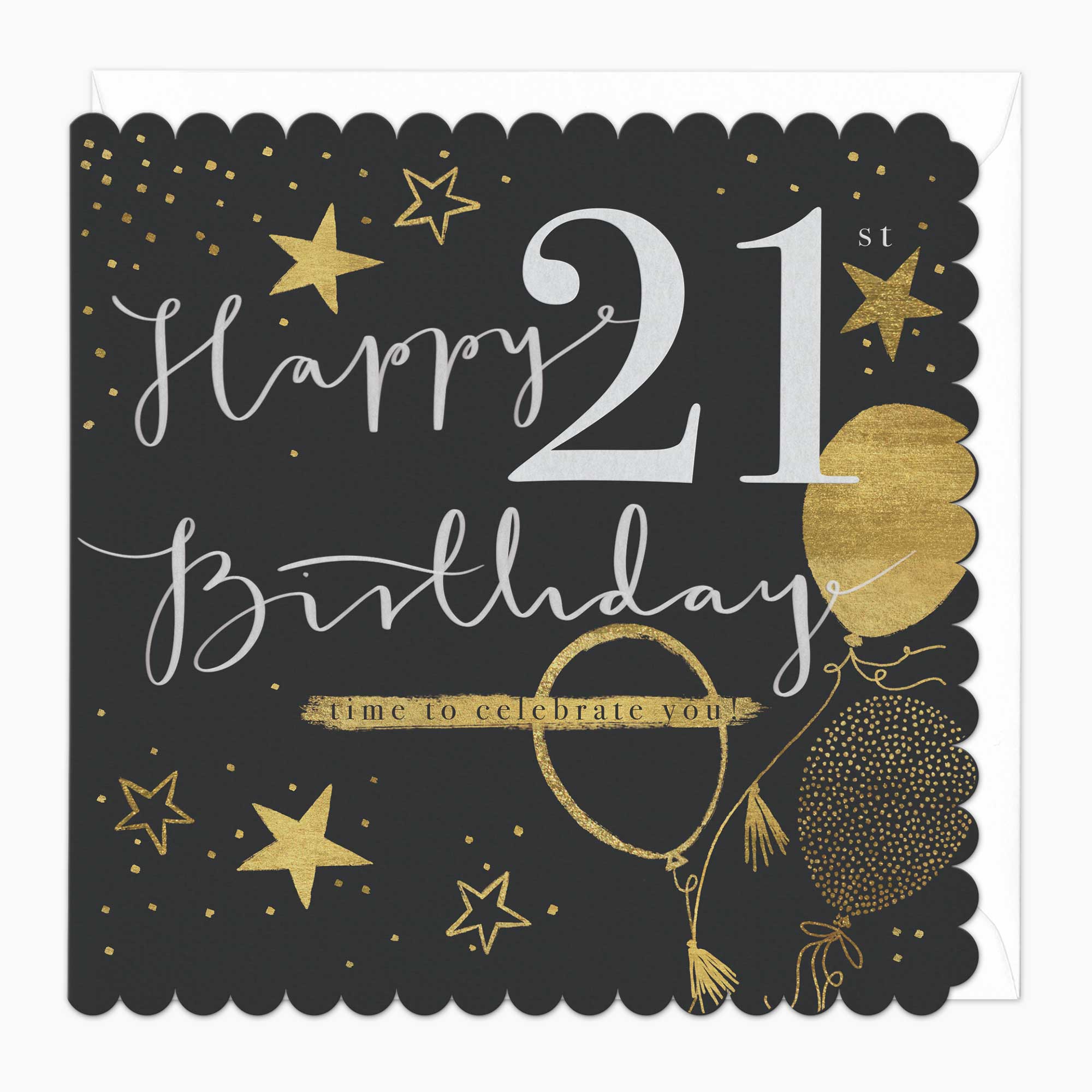 Greeting Card - F510 - Sparkinling 21st Birthday Scalloped Card - Sparkinling 21st Birthday Scalloped Card - Whistlefish