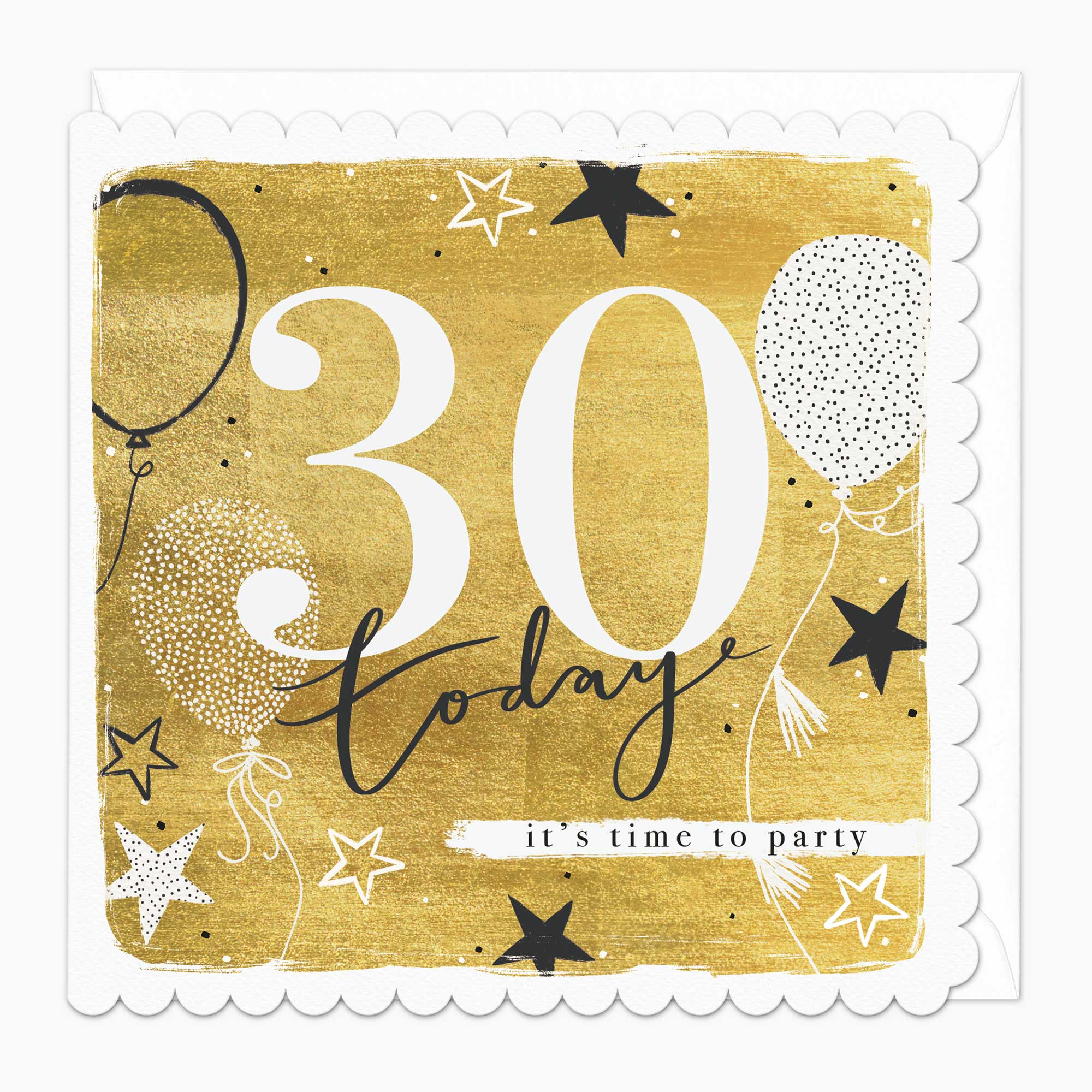 Greeting Card - F511 - Golden 30th Birthday Scalloped Card - Golden 30th Birthday Scalloped Card - Whistlefish