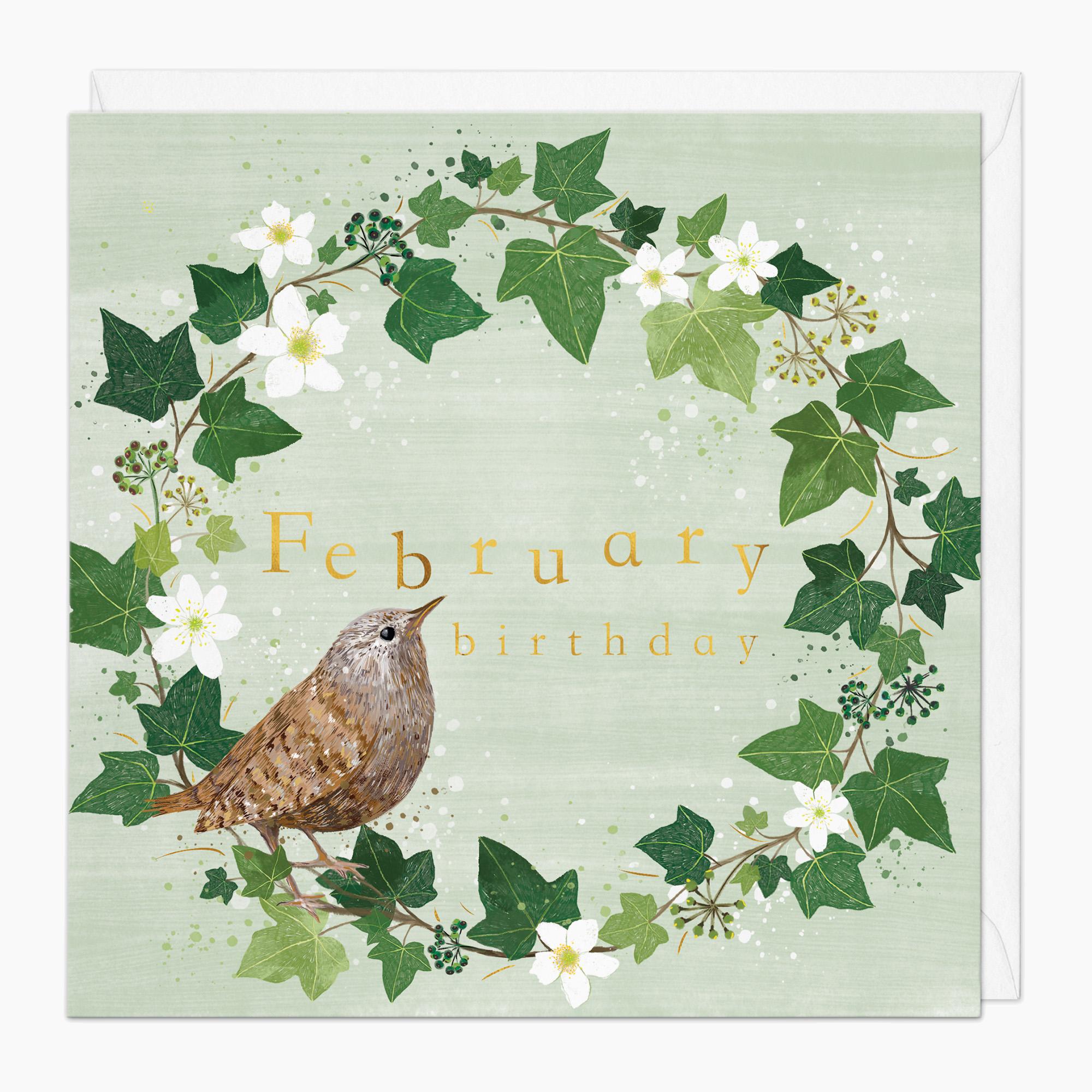 Greeting Card-G011 - Woodland Wreath February Birthday Card-Whistlefish
