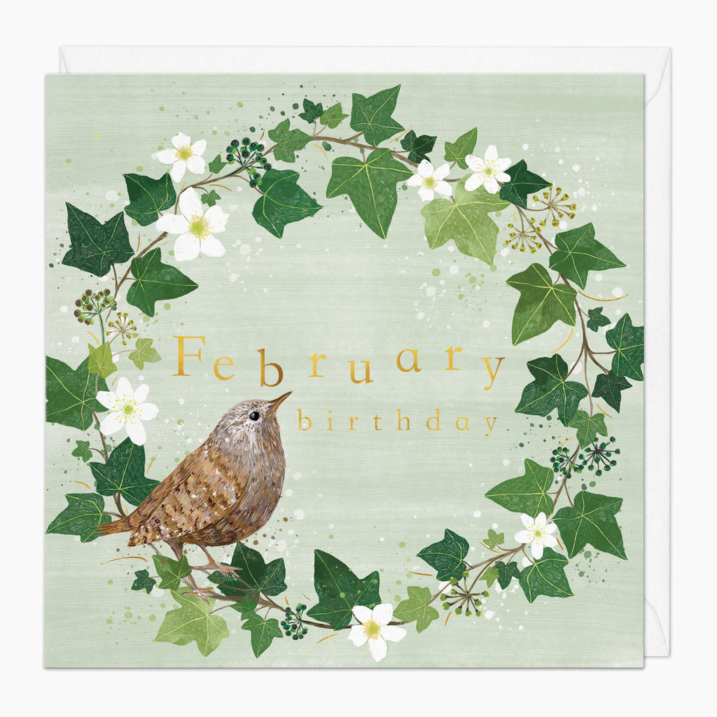 Greeting Card-G011 - Woodland Wreath February Birthday Card-Whistlefish