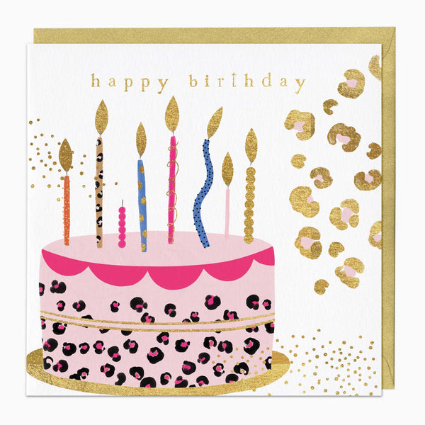Greeting Card-G014 - Leopard Print Cake Birthday Card-Whistlefish