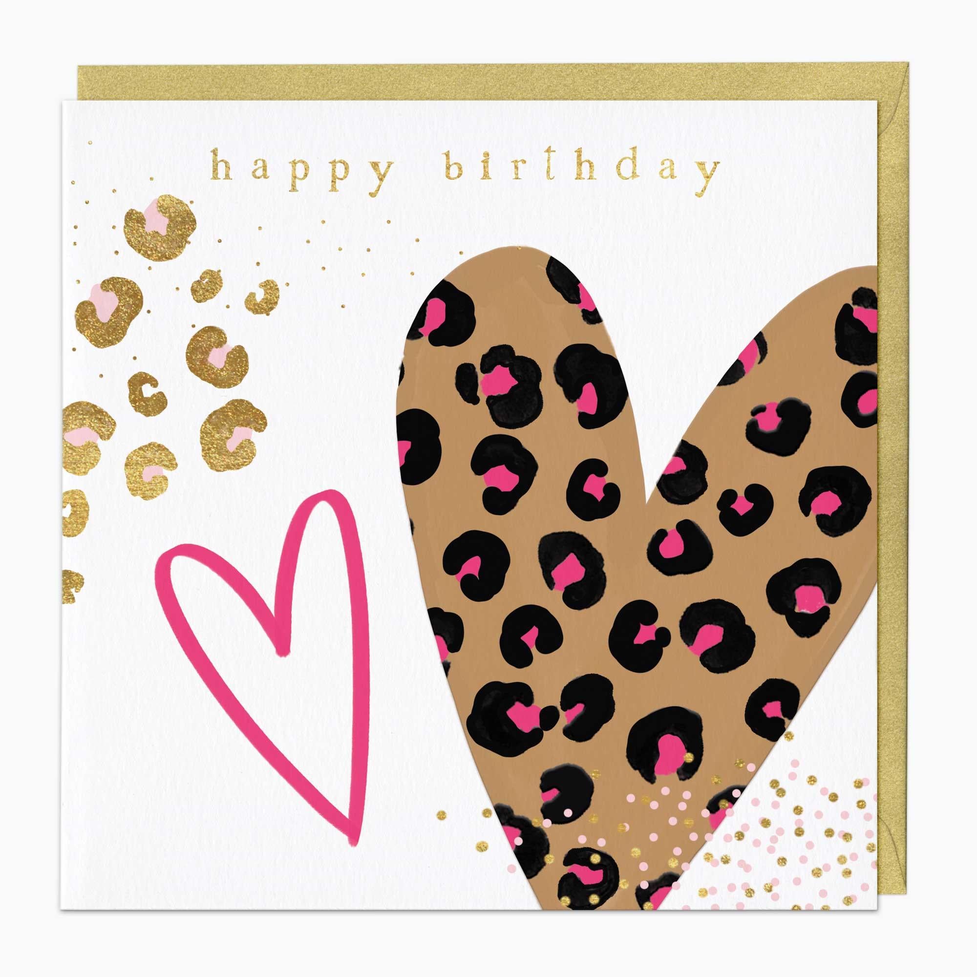Greeting Card-G017 - Leopard Print Hearts Birthday Card-Whistlefish