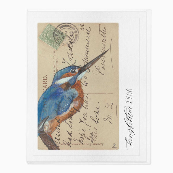 Greeting Card-G029 - Kingfisher Vintage Art Card-Zenna Rogers Art