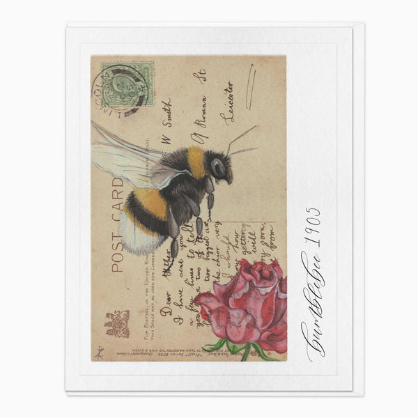 Greeting Card-G030 - Bumble Bee Vintage Art Card-Zenna Rogers Art