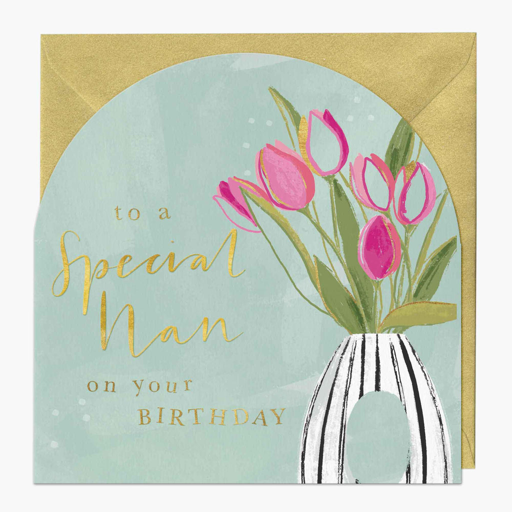 Greeting Card-G039 - Nan's Tulip Birthday Arch Card-Whistlefish