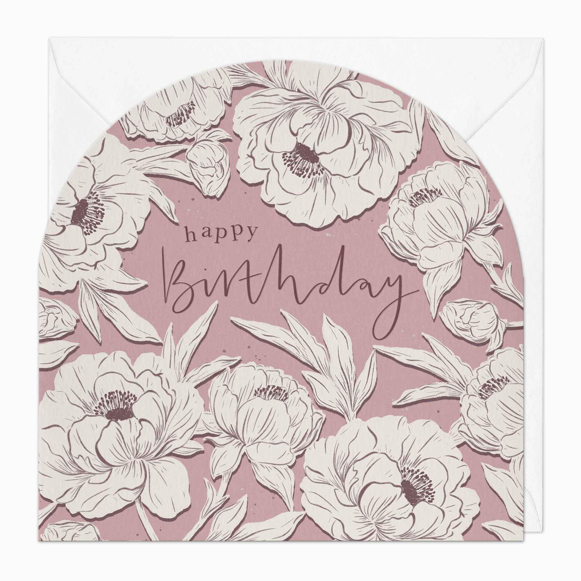 Greeting Card-G041 - Peonies Birthday Arch Card-Whistlefish