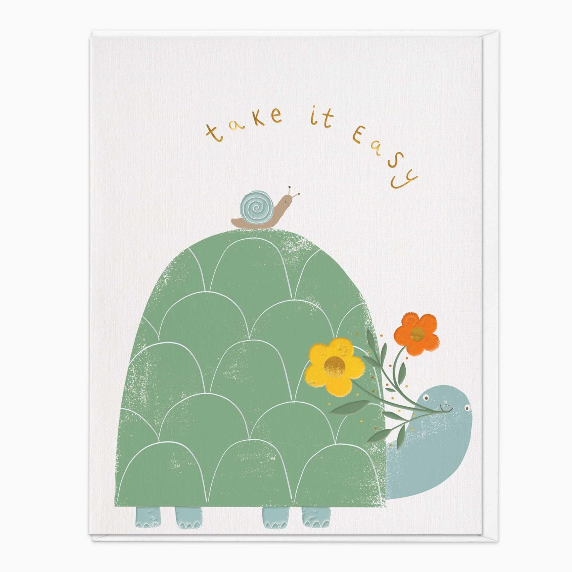Greeting Card-G085 - Thoughtful Turtle Take It Easy Card-Whistlefish
