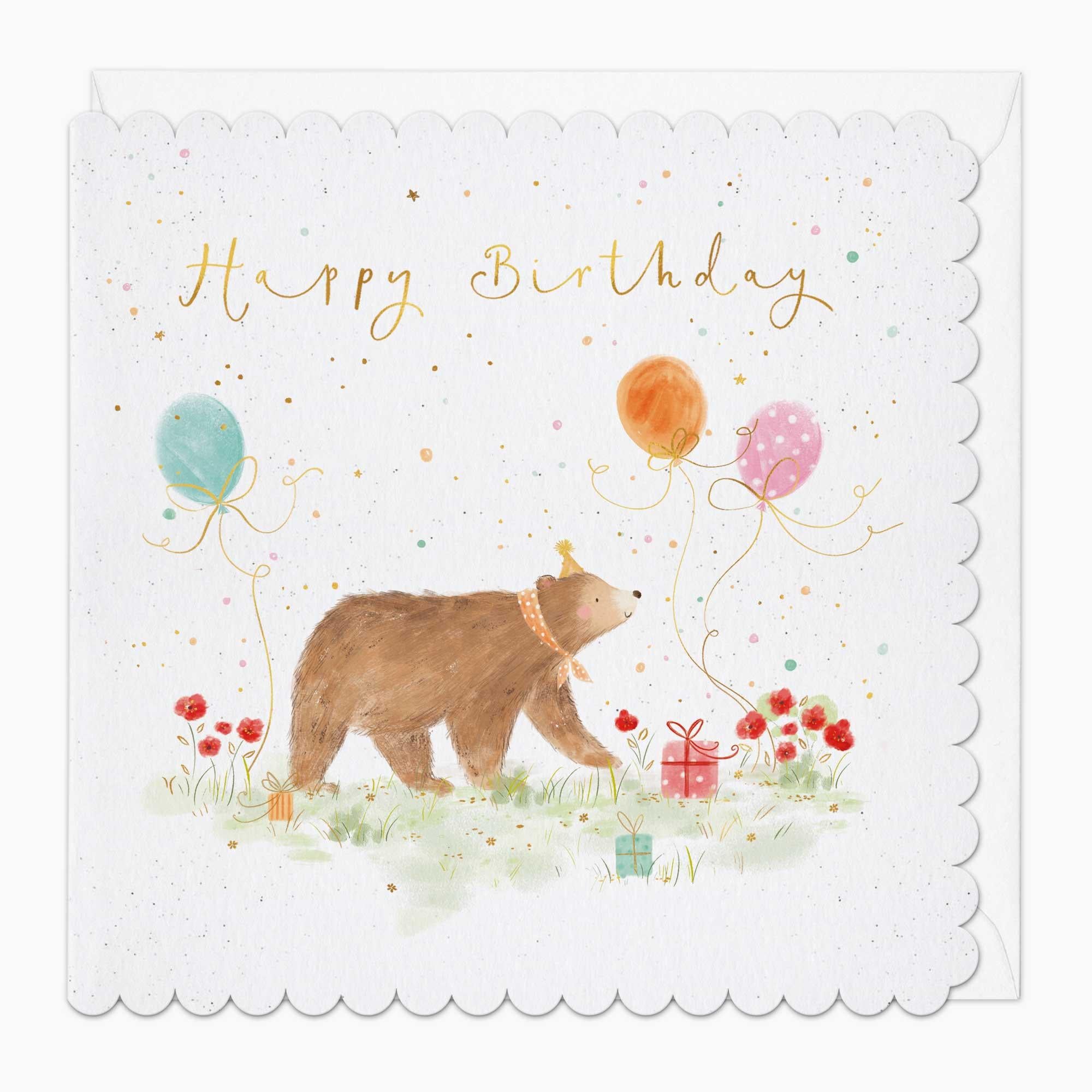 Greeting Card-G149 - Party Bear Scalloped Birthday Card-Whistlefish