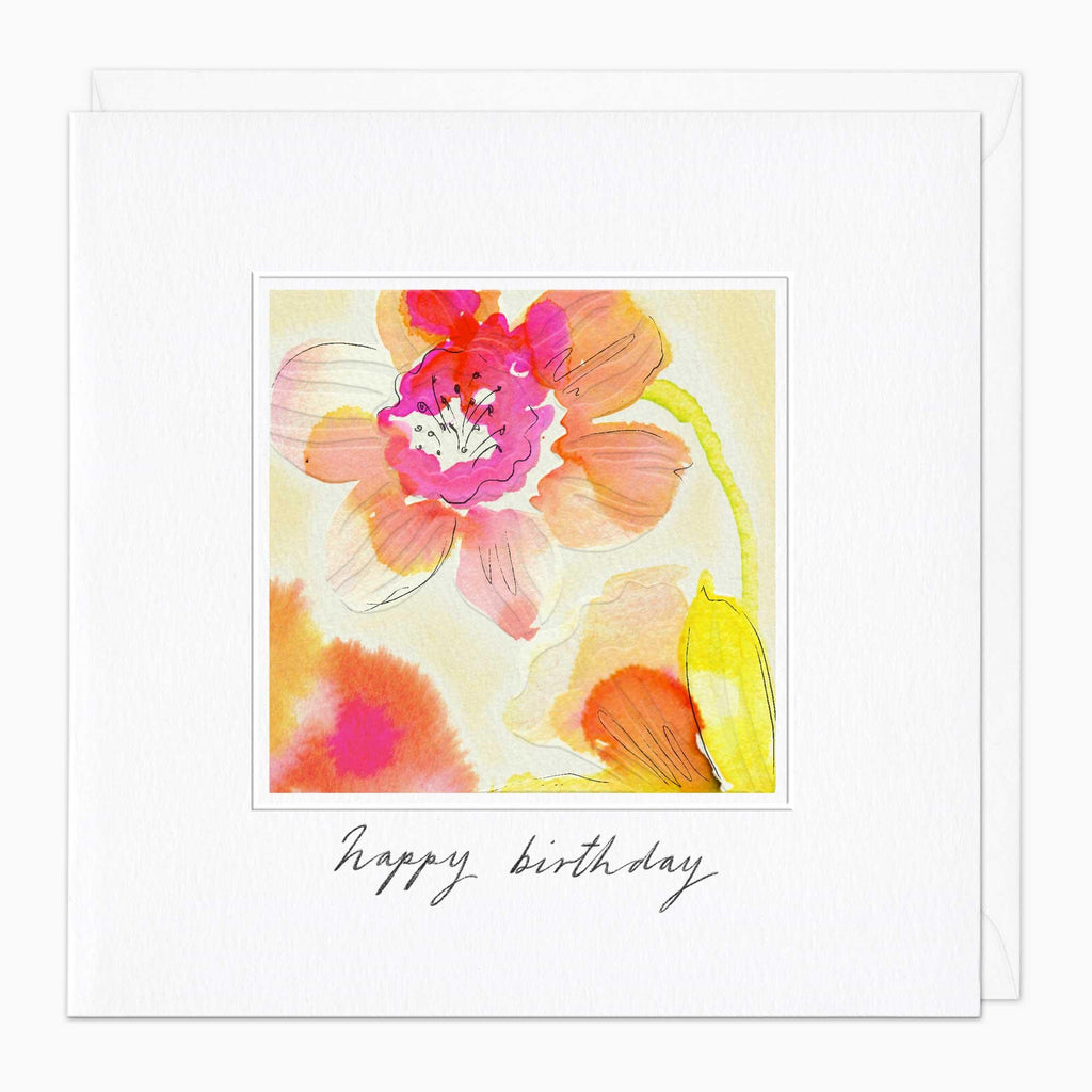 Greeting Card-G150 - Inky Daffodil Birthday Card-Whistlefish